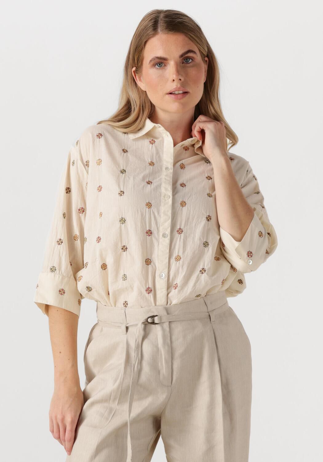 Summum Blouse Dames 3/4 Sleeve Blouse Top Linen, Maat: 36, Kleur: Ecru afbeelding 1