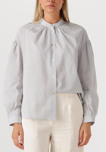Lichtblauwe FORTE FORTE Blouses FROISSE' COTTON STRIPE BOHEMIAN SHIRT - large