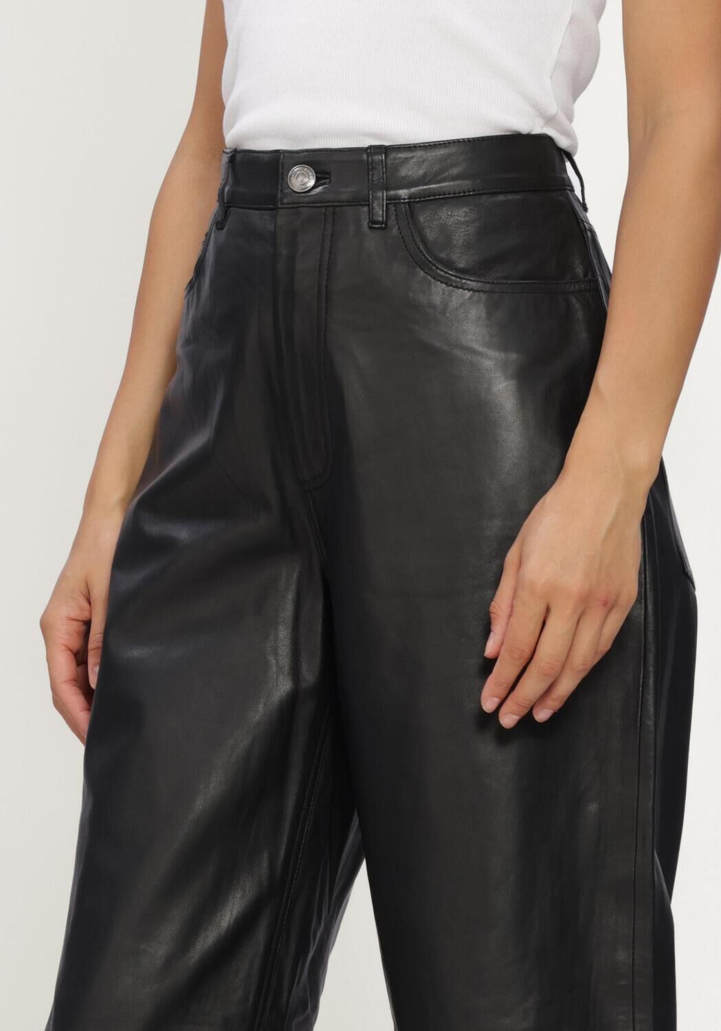 Zwarte ROTATE Wijde broek BARREL LEG LEATHER PANTS - large