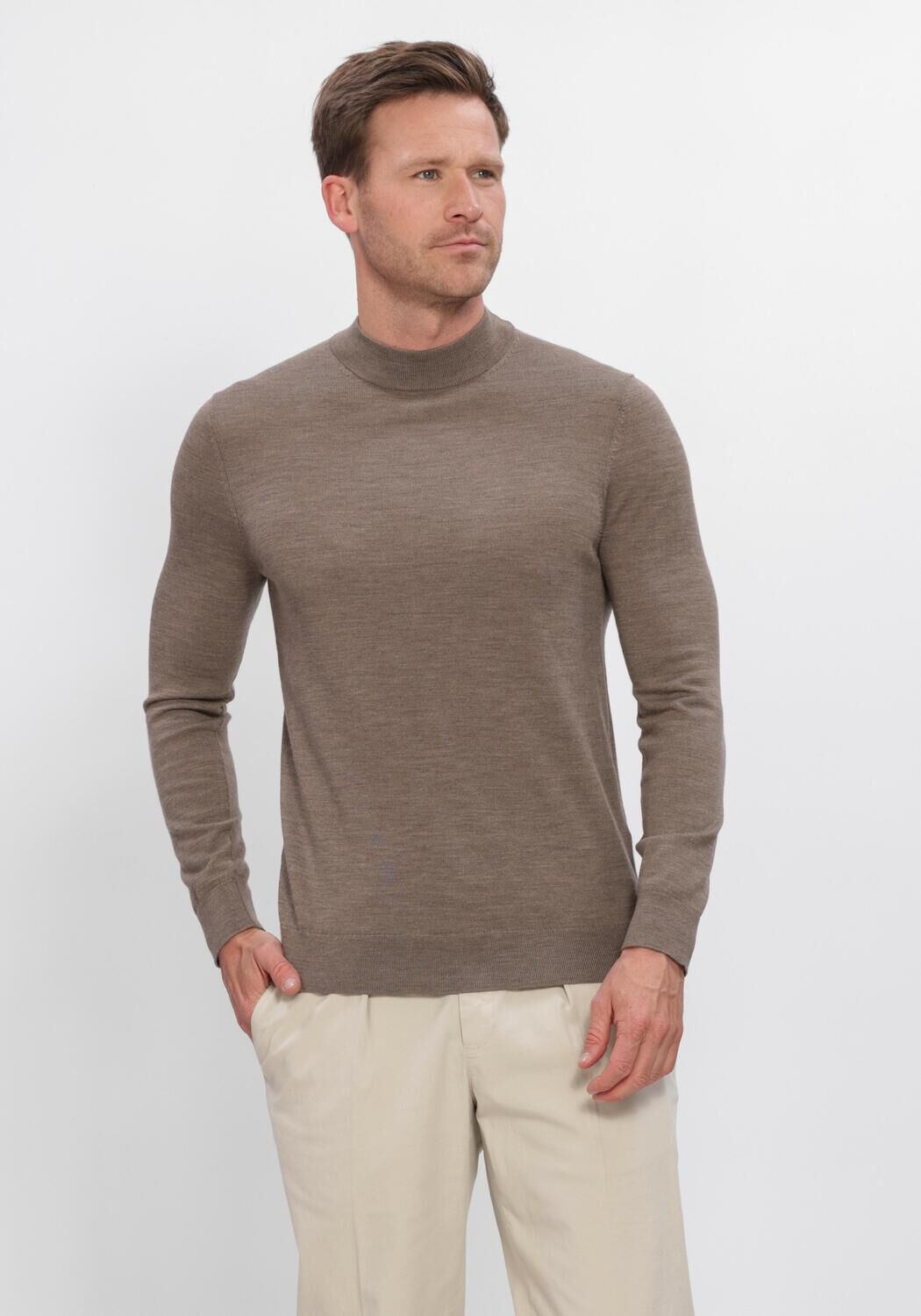 Taupe PROFUOMO Trui PULLOVER MOCK NECK EXTRAFINE MERINO - large
