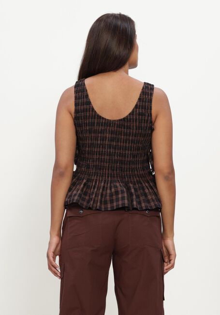 Bruine GANNI Tops & T-shirts YARN DYED CHECK SMOCKED TIE STRING TOP - large