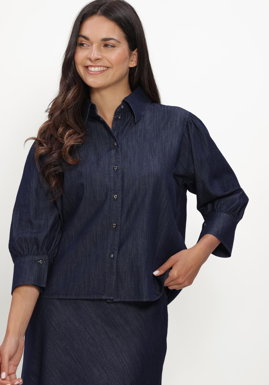 Donkerblauwe LUISA CERANO Blouses DENIM-BLUSE - large