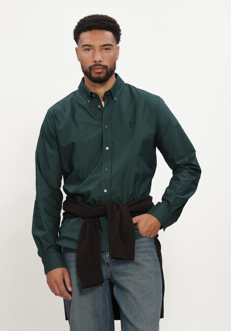 Donkergroene AMI PARIS Casual overhemd QUOTA - CONTRASTED AMI DE COEUR BUTTON DOWN COLLAR CLASSIC FIT SHIRT - large