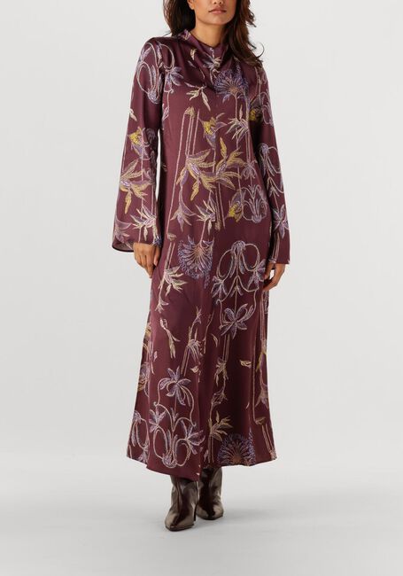 Bordeaux FORTE FORTE Maxi jurk SOGNI PRINT ENVERS SATIN LONG SLEEVES DRESS - large