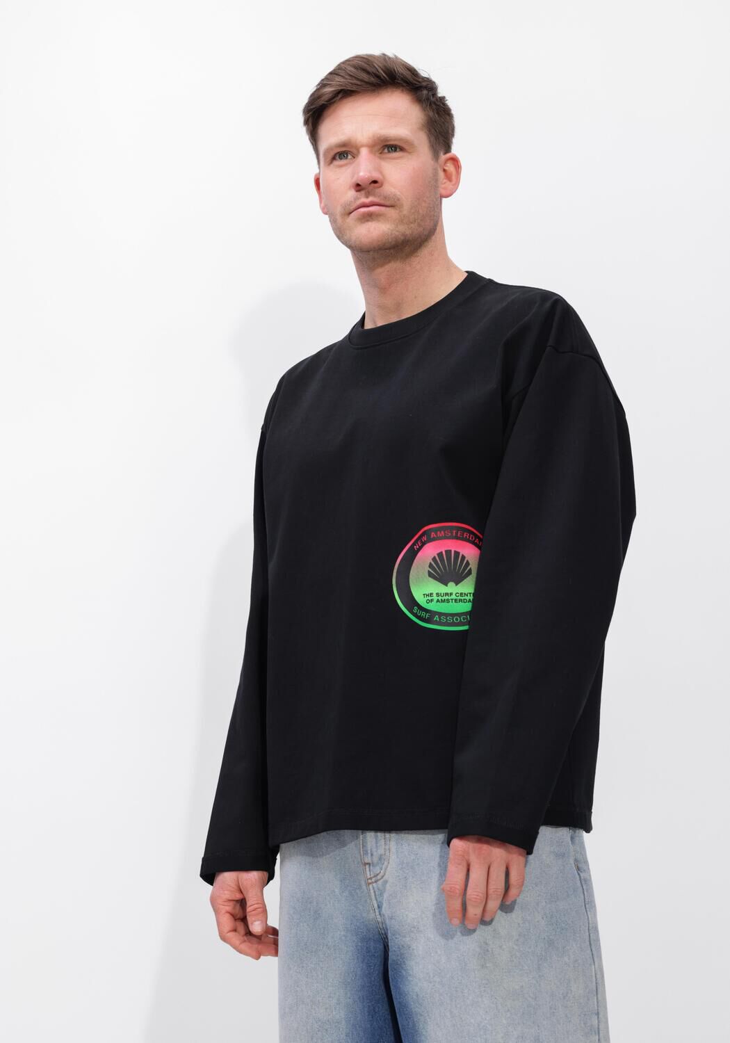 Zwarte NEW AMSTERDAM SURF ASSOCIATION T-shirt SURF CENTRE LONGSLEEVE BLACK - large