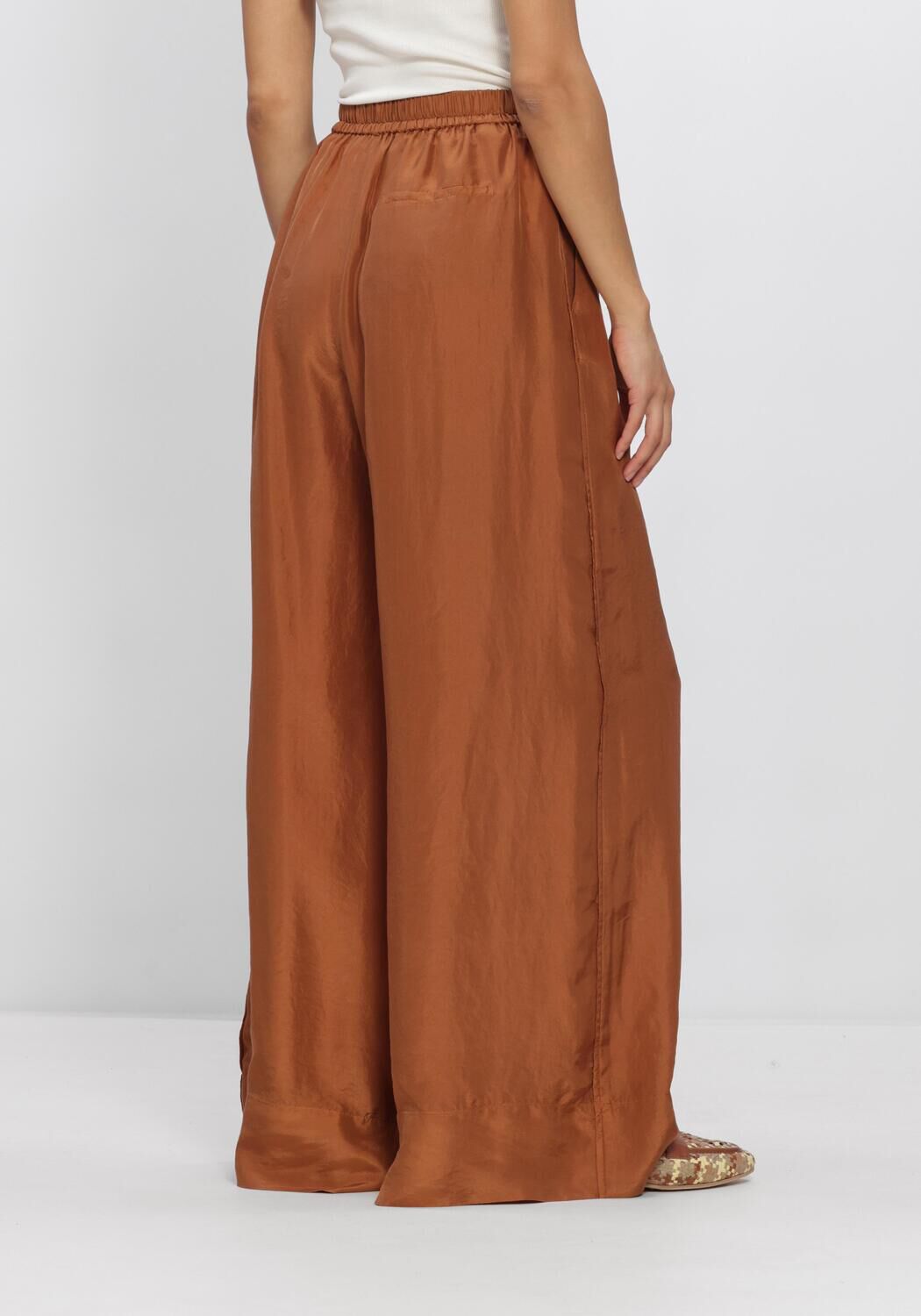 Bronzen FORTE FORTE Broeken HABOTAI SILK DRAWSTRING PANTS - large