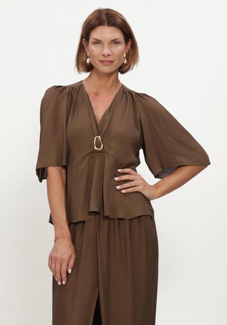 Bruine FORTE FORTE Top MIXED SILK MAROCAINE SCULPTURE BUCKLE TOP - large