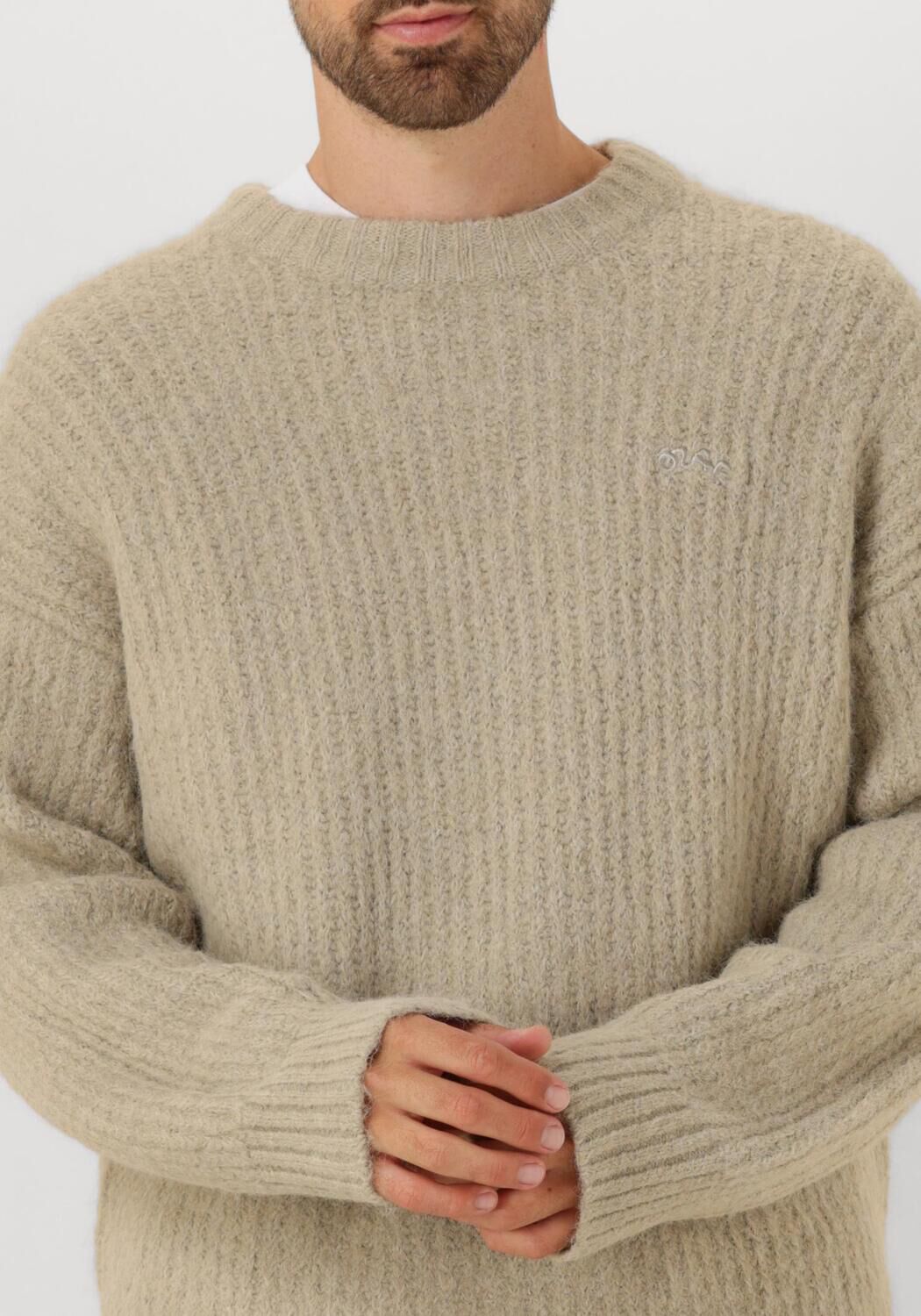 Beige OLAF HUSSEIN Trui HAIRY KNITTED CREWNECK - large