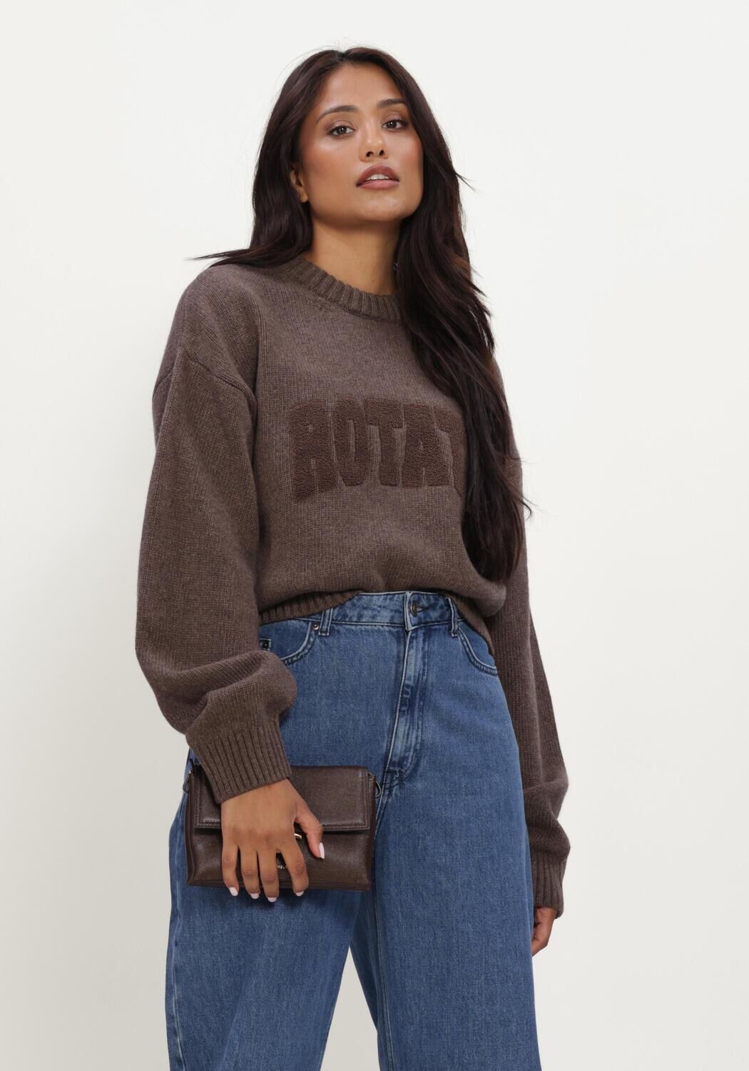 Bruine ROTATE Trui CREWNECK SWEATER - large