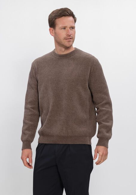 Bruine PROFUOMO Trui PULLOVER CREW NECK CHENILLE RIB - large
