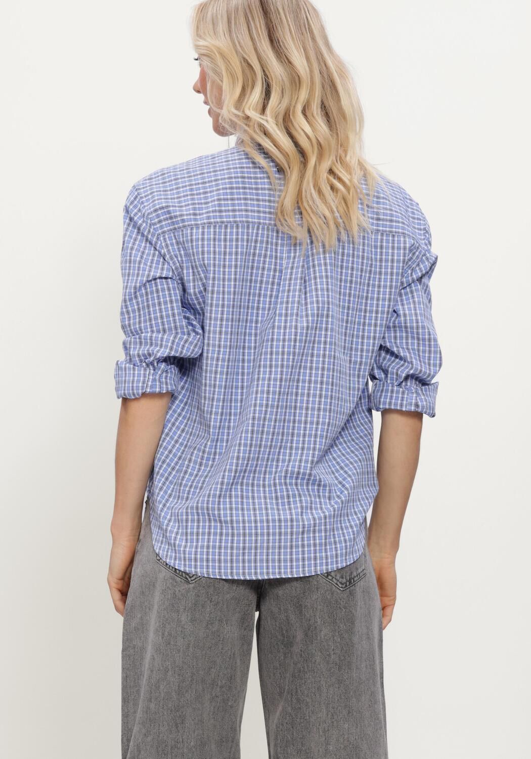 Blauwe HAUTE L'AMITI&Eacute; Blouses CONTRAST COLOR CHECK SHIRT - large
