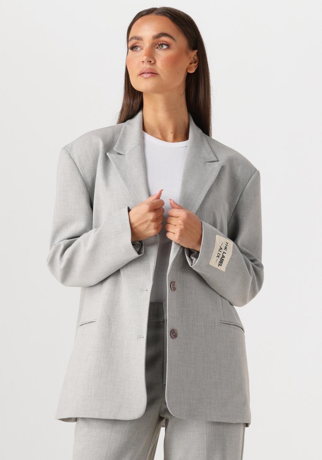 Alix the Label Blazer Dames Ladies Woven Foil Stripe Blazer, Maat: M, Kleur: Lichtgrijs
