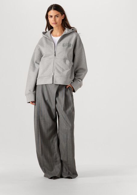 Grijze GANNI Wijde broek BRUSHED WOOL STRIPE MID WAIST PANTS - large