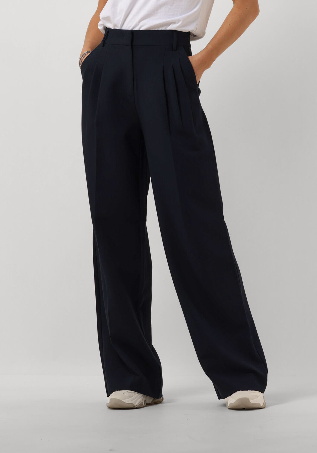 Co'Couture Pantalon Dames Vola Pleated Long Pant, Maat: L, Kleur: Donkerblauw