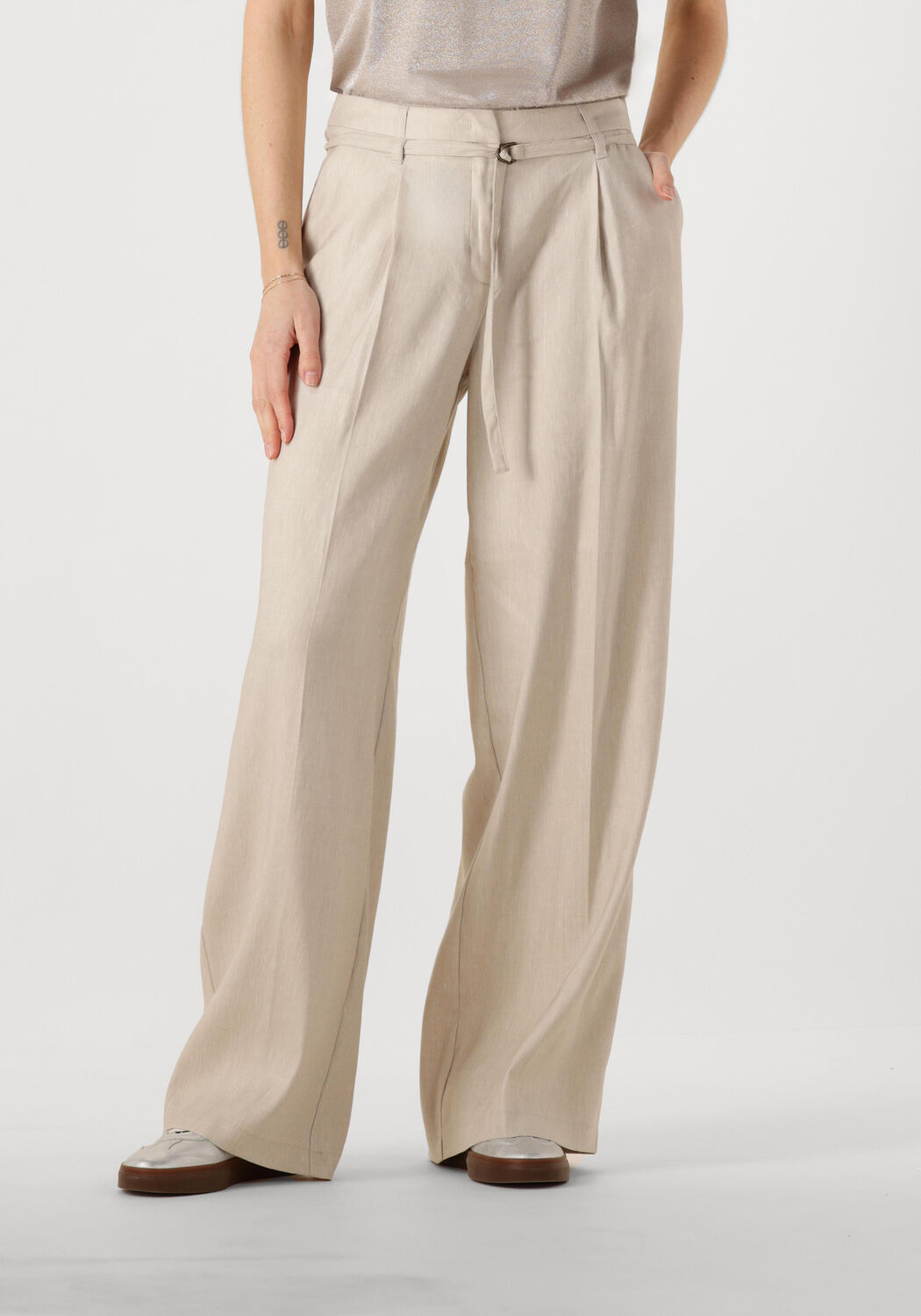 Summum Pantalon Dames Trousers Wide Linen Blend Twill, Maat: 36, Kleur: Beige afbeelding