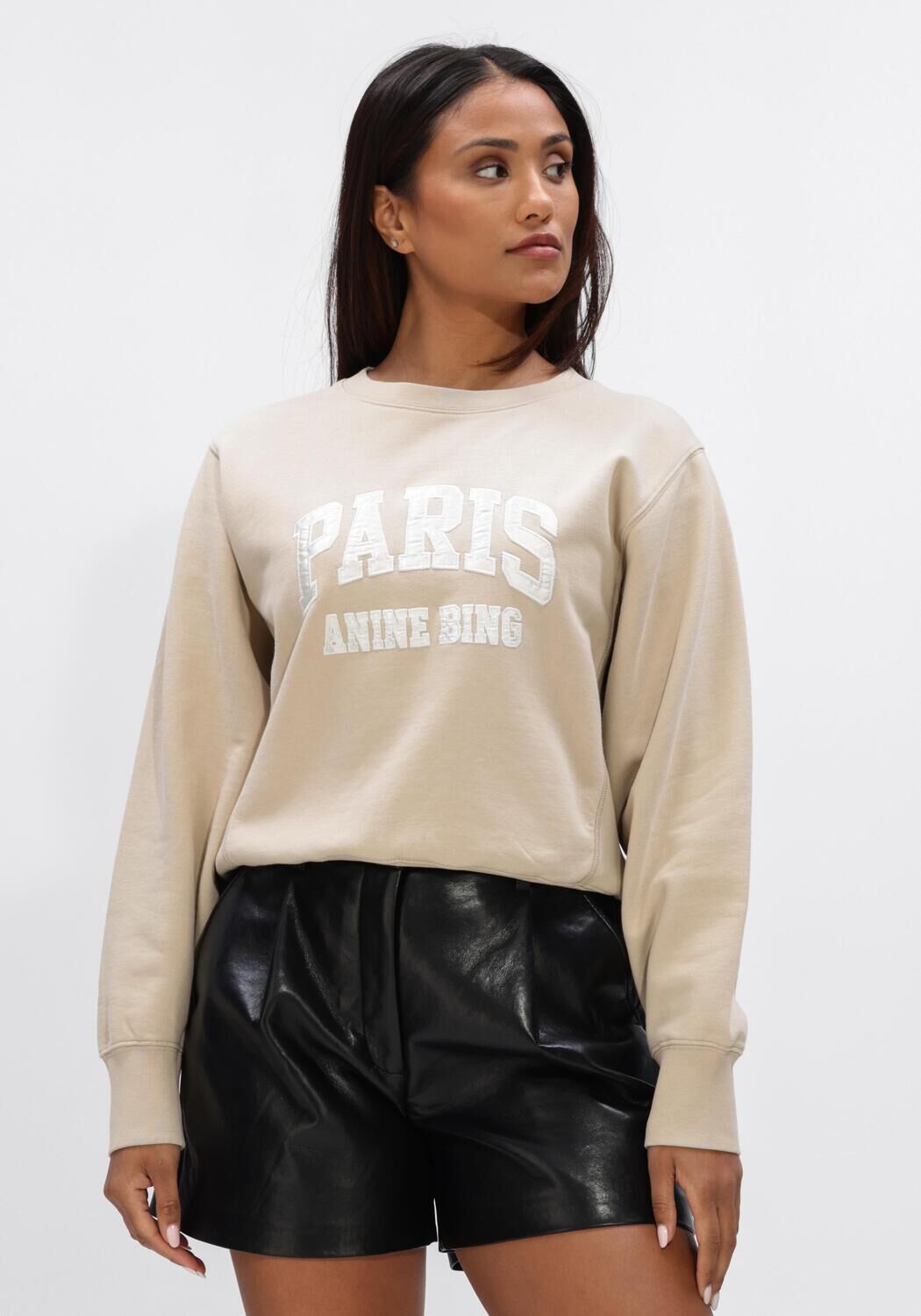 Beige ANINE BING Sweater HARRY SHRUNKEN SWEATSHIRT PARIS BEIGE - large