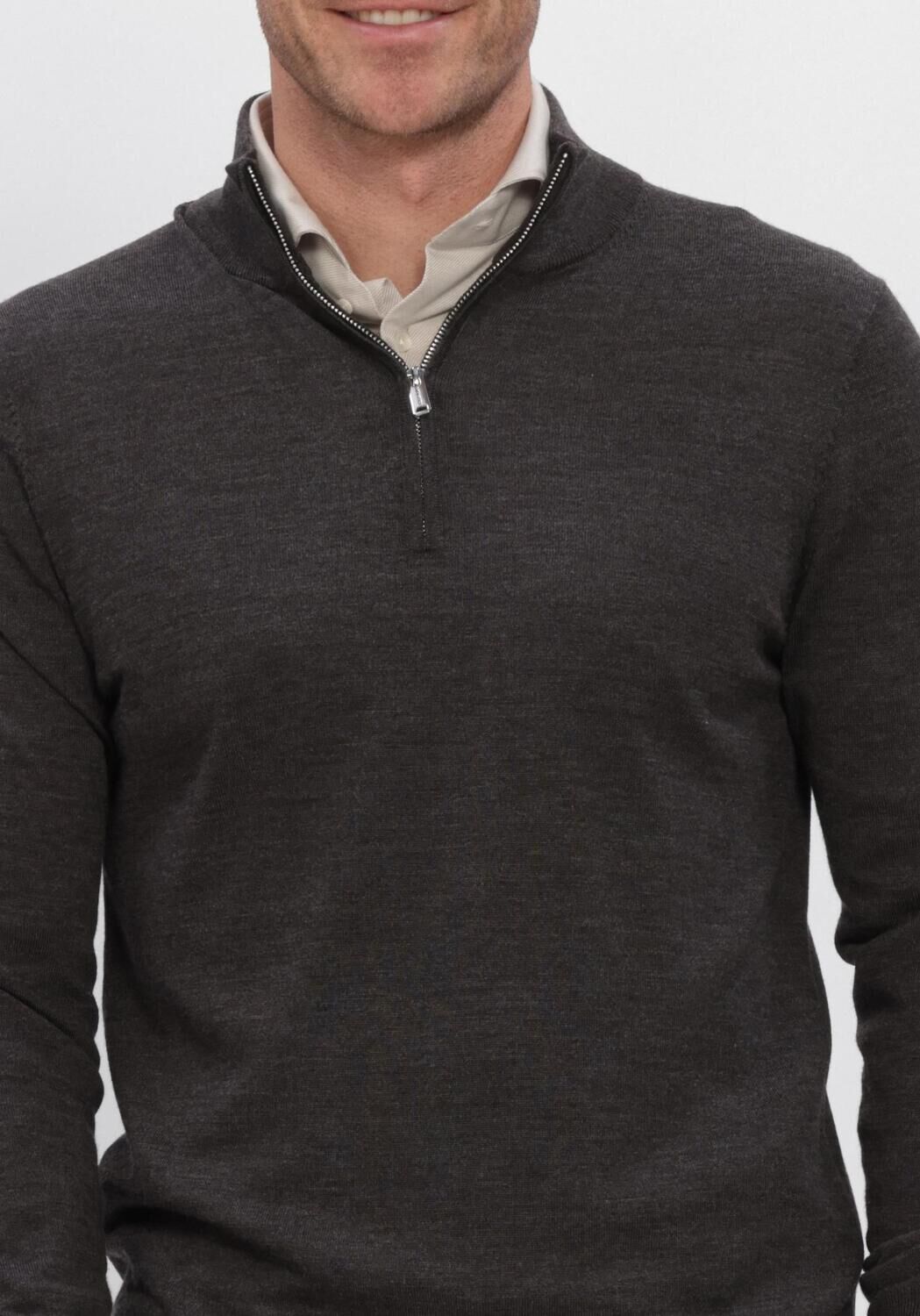 Antraciet PROFUOMO Trui PULLOVER HALF ZIP EXTRAFINE MERINO - large
