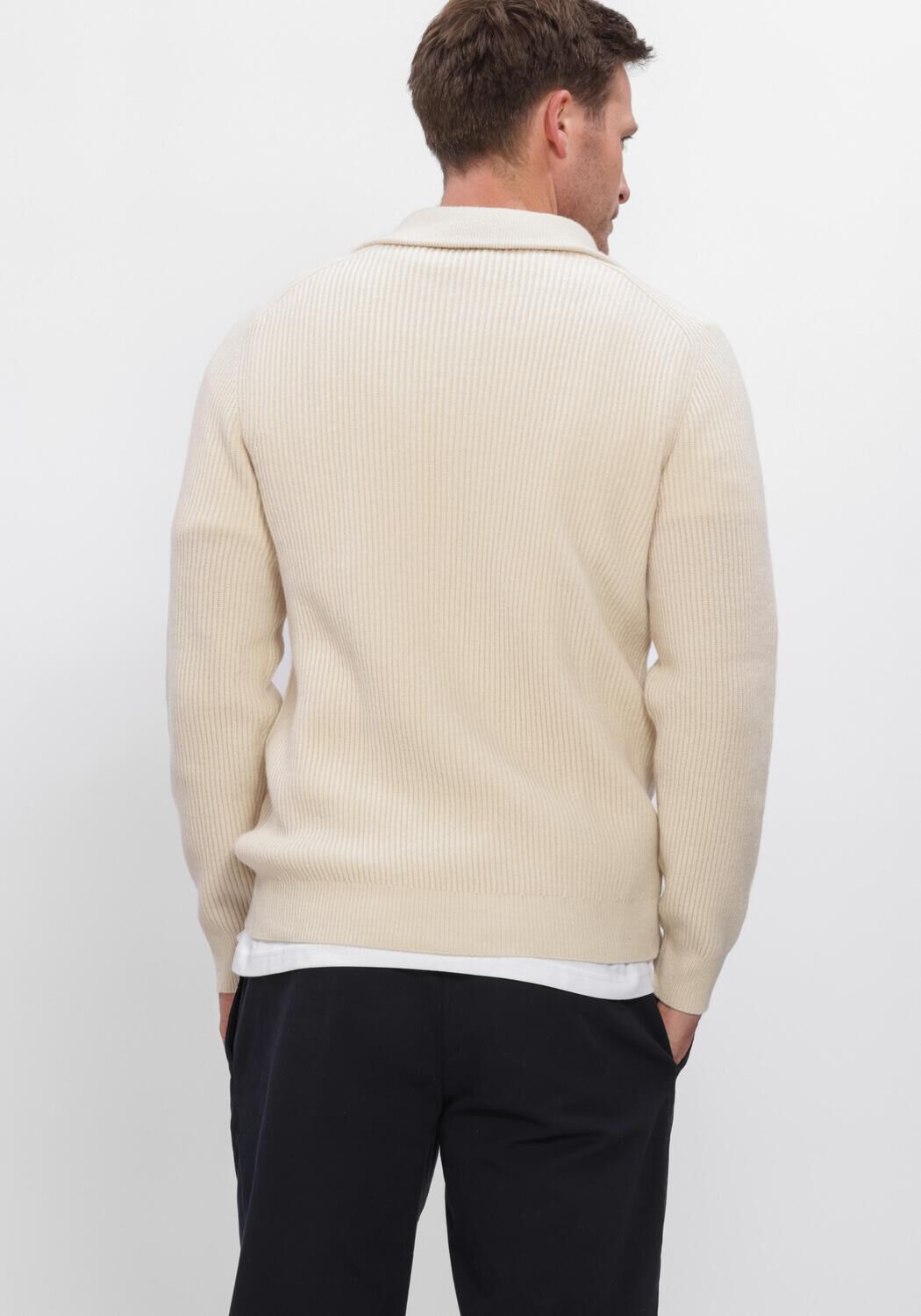 Creme PROFUOMO Trui PULLOVER HALF ZIP HEAVY WOOL - large