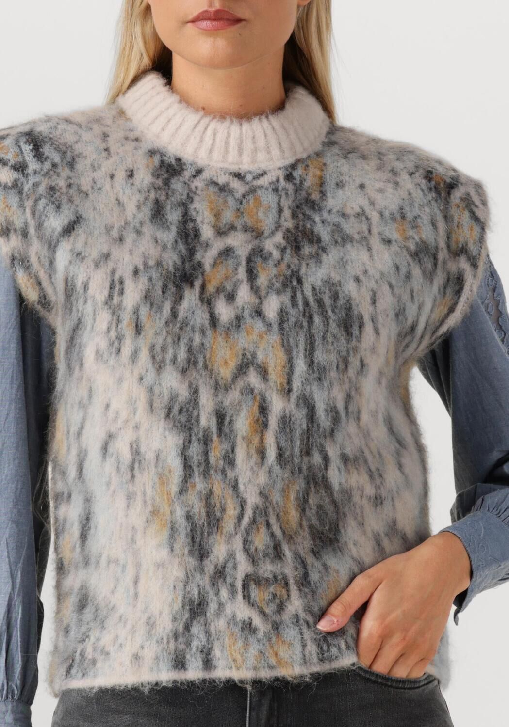 Bruine FORTE FORTE Spencer PLUMES DE PYTHON ALPACA JACQUARD VEST - large