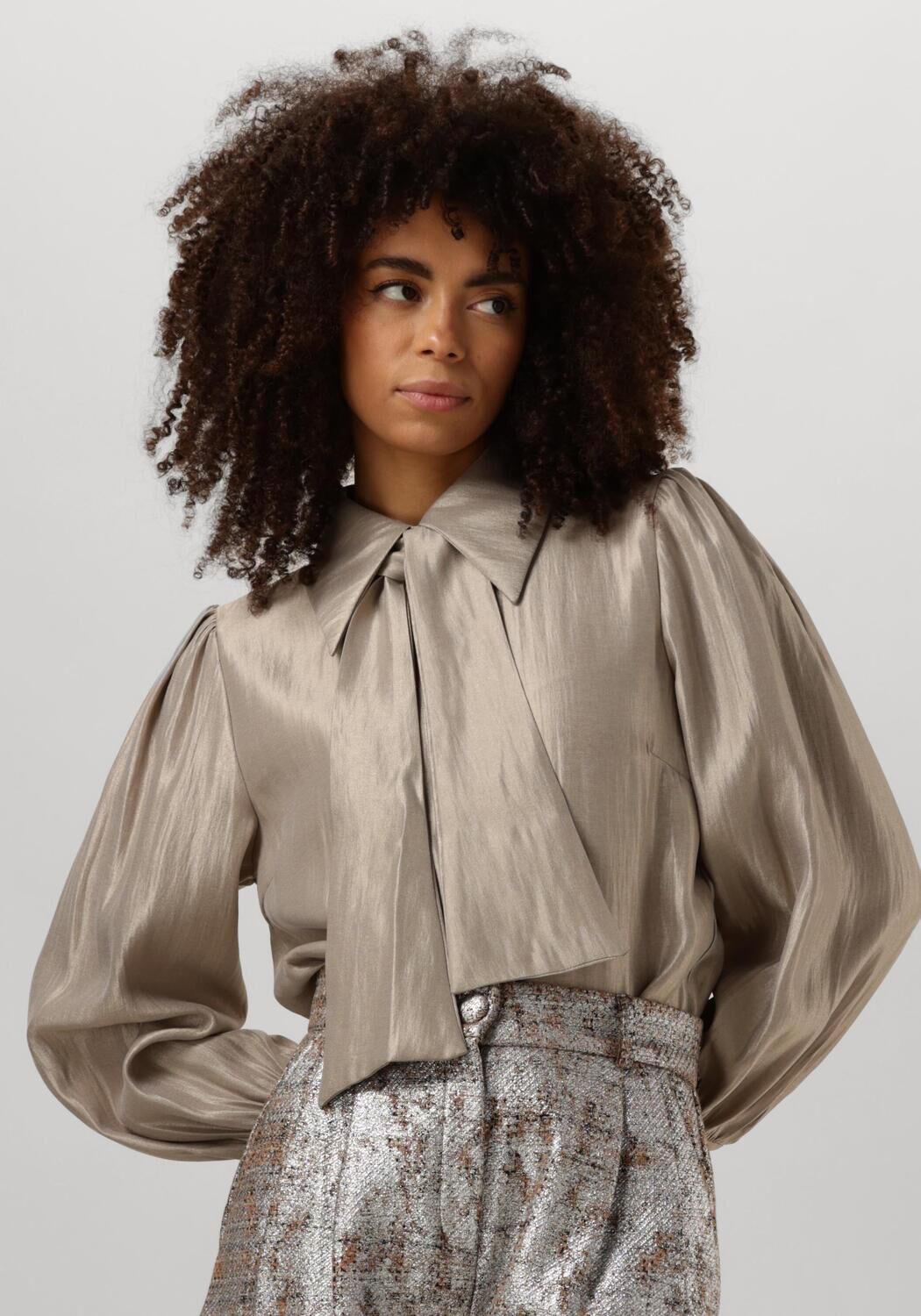 AAIKO Blouse Dames Veronne Tie Shimm Ray 517, Maat: L, Kleur: Zand