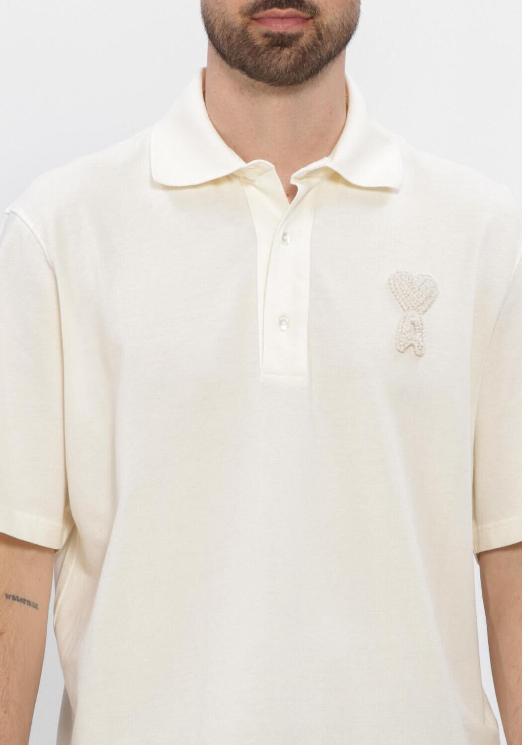 Ecru AMI PARIS Polo BOXY FIT POLO WITH AMI DE COEUR KNITTED PATCH - large
