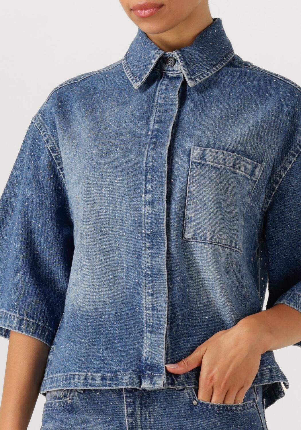 Blauwe DANTE6 Blouses DAISY RHINESTONE DENIM SHIRT - large