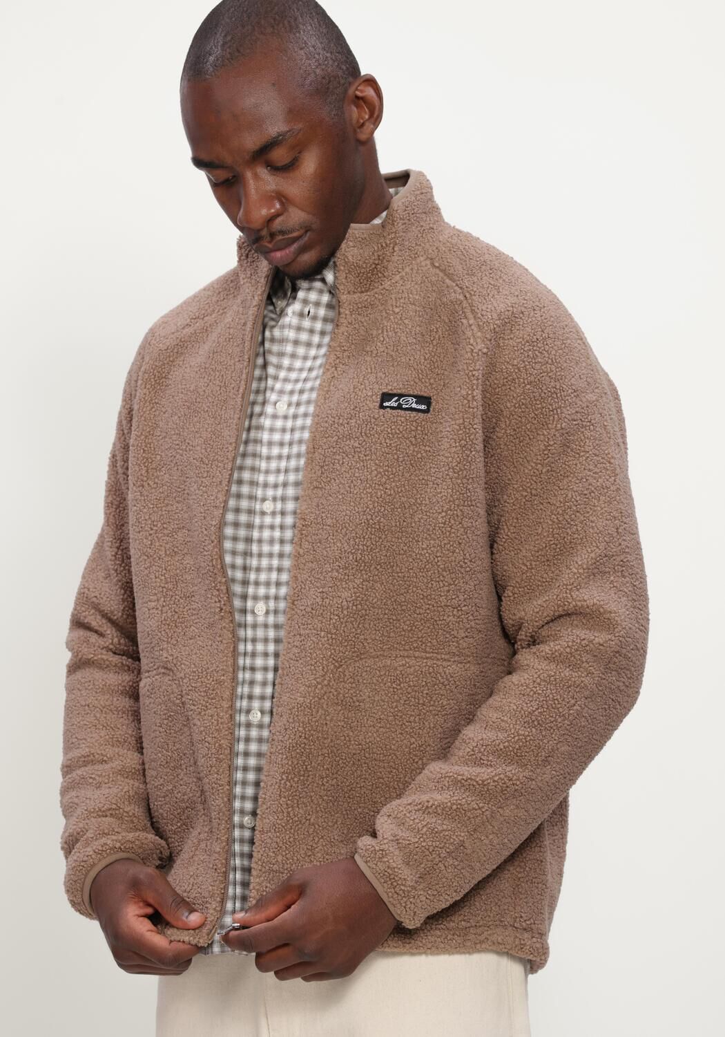 Camel LES DEUX Vest PATCH TEDDY JACKET - large