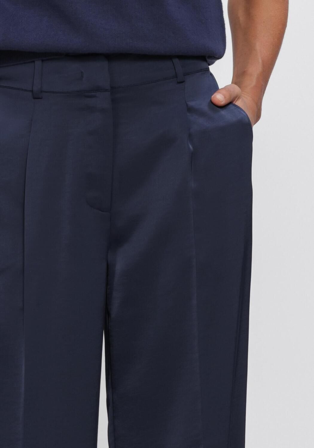 Donkerblauwe DANTE6 Wijde broek JULES SATIN SMART PANTS - large
