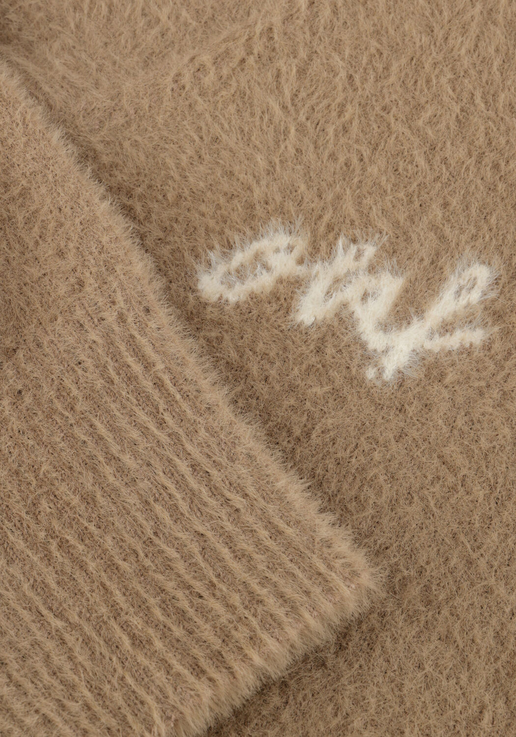 Camel OLAF HUSSEIN Vest FLUFFY SCRIPT LOGO CARDIGAN - large