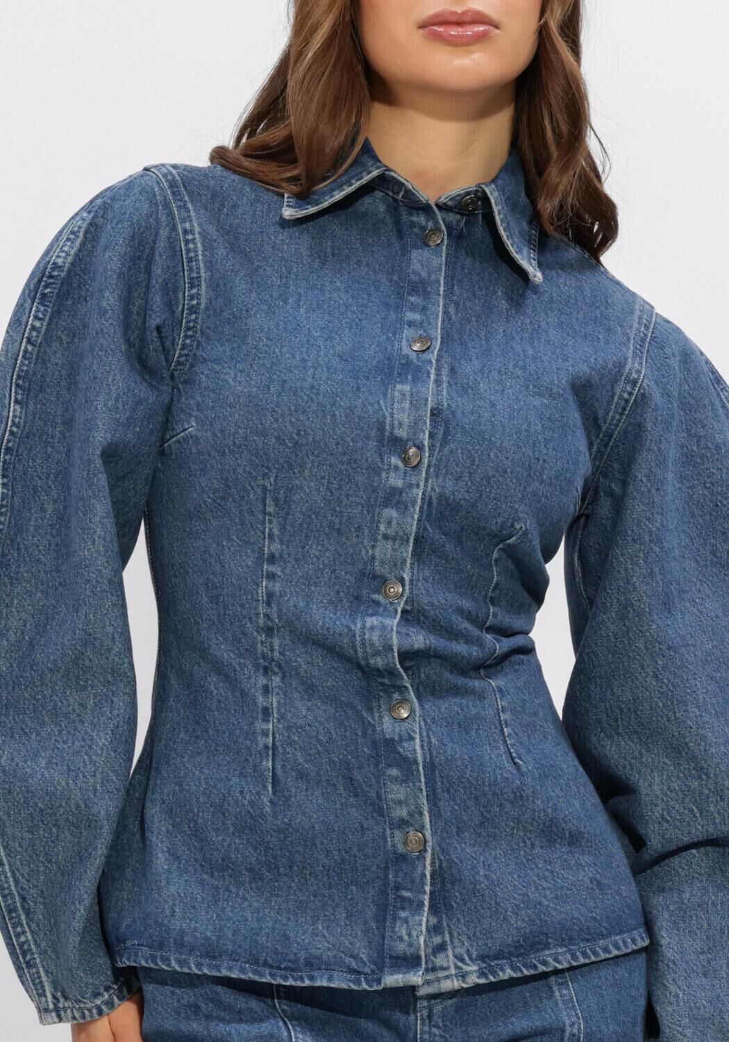Blauwe ROTATE Blouses FITTED DENIM SHIRT - large