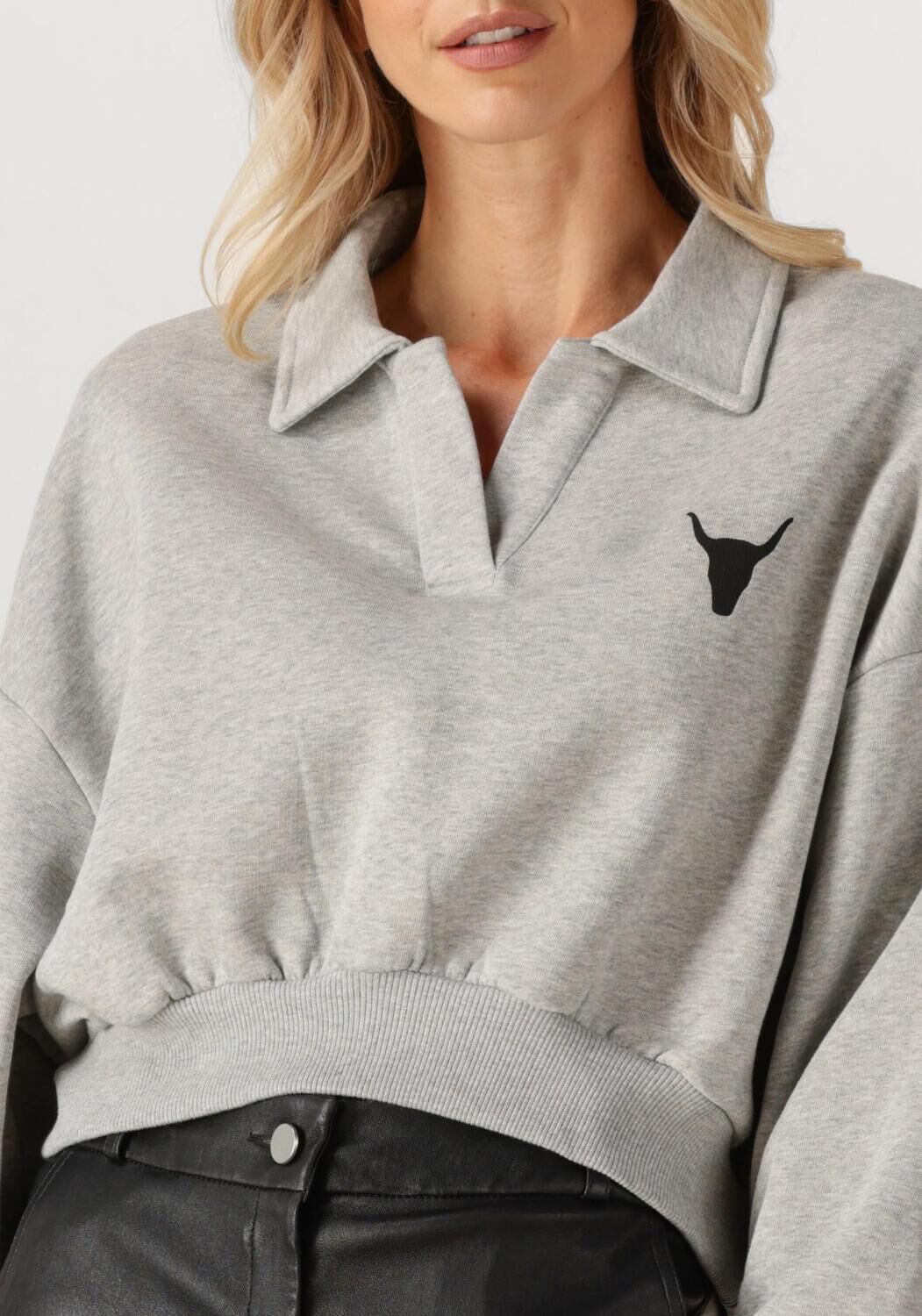 Grijze ALIX THE LABEL Sweater LADIES KNITTED POLO SWEATER - large