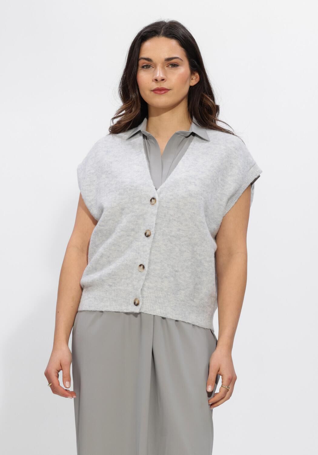 Knit-ted Vest Dames Marble, Maat: M, Kleur: Lichtgrijs afbeelding 1