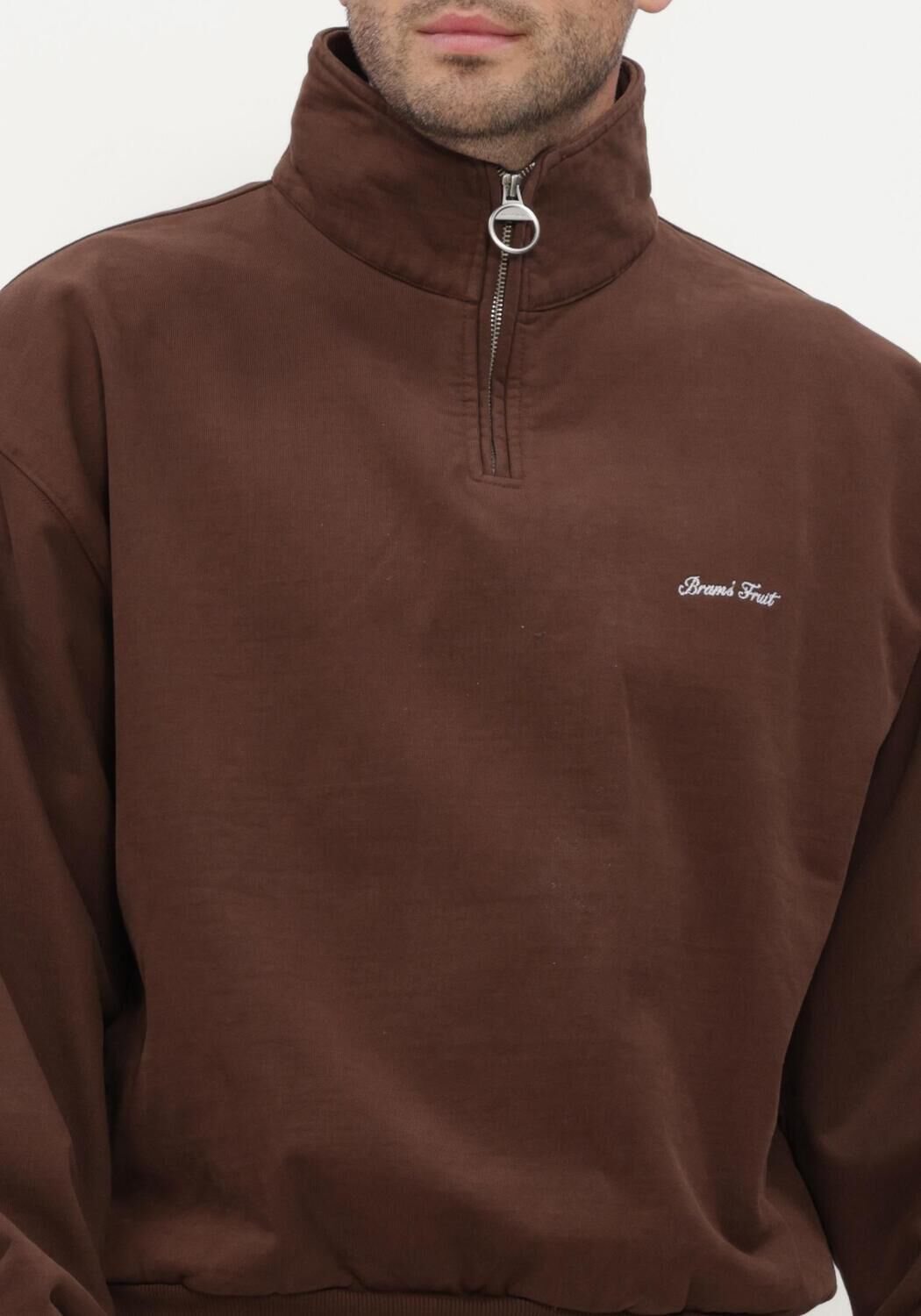 Bruine BRAM'S FRUIT Trui SCRIPT LOGO QUARTER ZIP - large