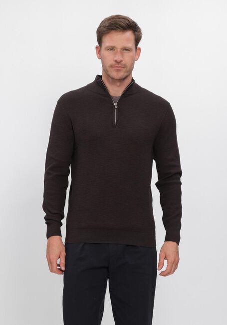 Bruine PROFUOMO Trui PULLOVER HALF ZIP TWINKLE SLUB STRUCTURE - large