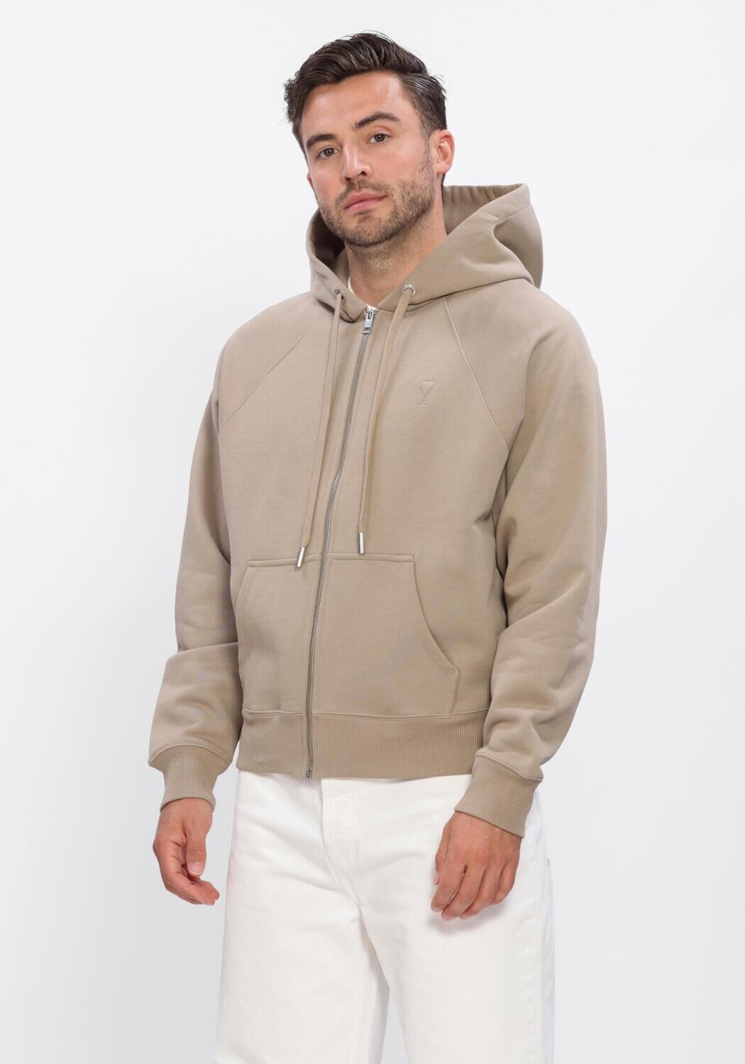 Beige AMI PARIS Vest SMALL EMBOSSED ADC HOODIE WITH ZIP - large