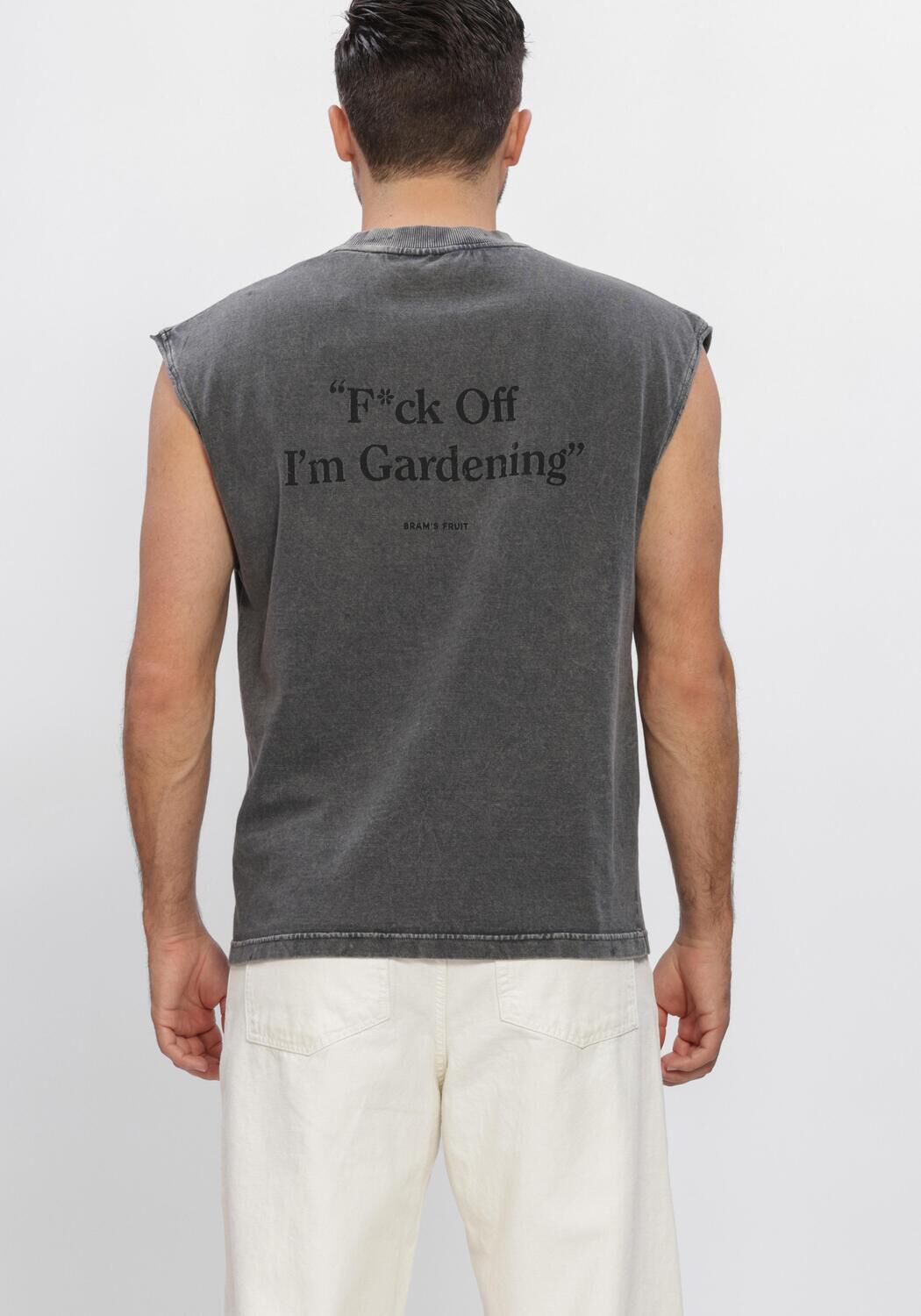 Grijze BRAM'S FRUIT T-shirt &ldquo;F*CK OFF&rdquo; SLEEVLESS T-SHIRT DISTRESSED - large