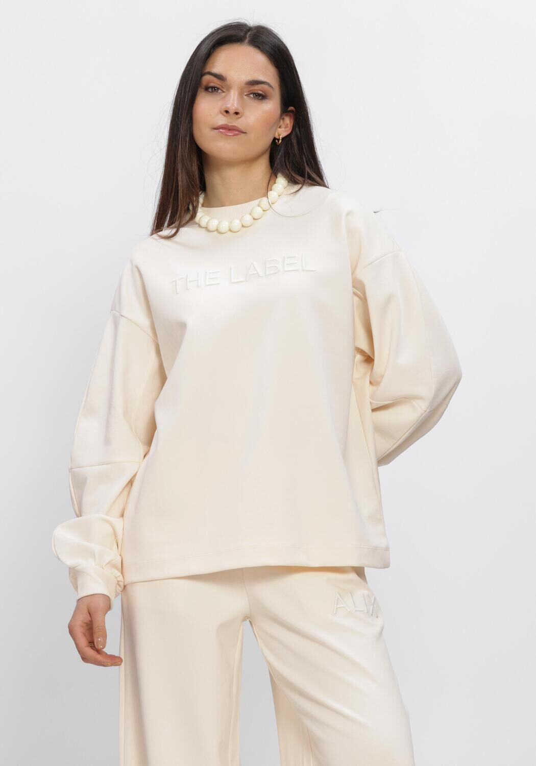 Alix the Label Sweater Dames Ladies Knitted Balloon Sleeve Sweater, Maat: M, Kleur: Creme afbeelding 1
