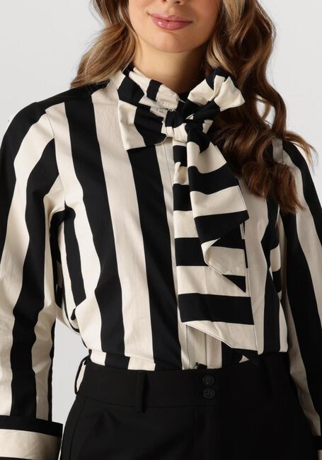 Zwarte SUMMUM Blouses BLOUSE BOW STRIPE PRINTED - large
