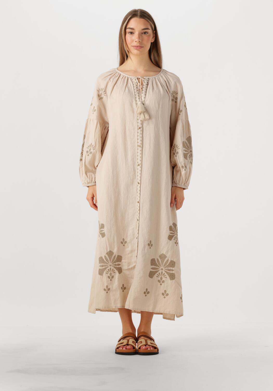zand summum maxi jurk long dress linen heavy embroidery Assem